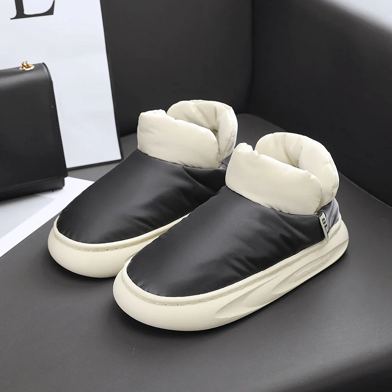 Теплая хлопковая обувь для родителей и детей, зимние ботинки на флисовой подкладке, мужская модная обувь для хлеба, уличная плюшевая зимняя теплая мужская хлопковая обувь