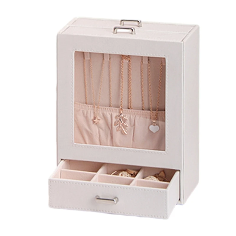 Jewelry Holder Accessories Jewelry Storage Box Leather Jewelry with Clear Window for Necklace Bracelets Rings