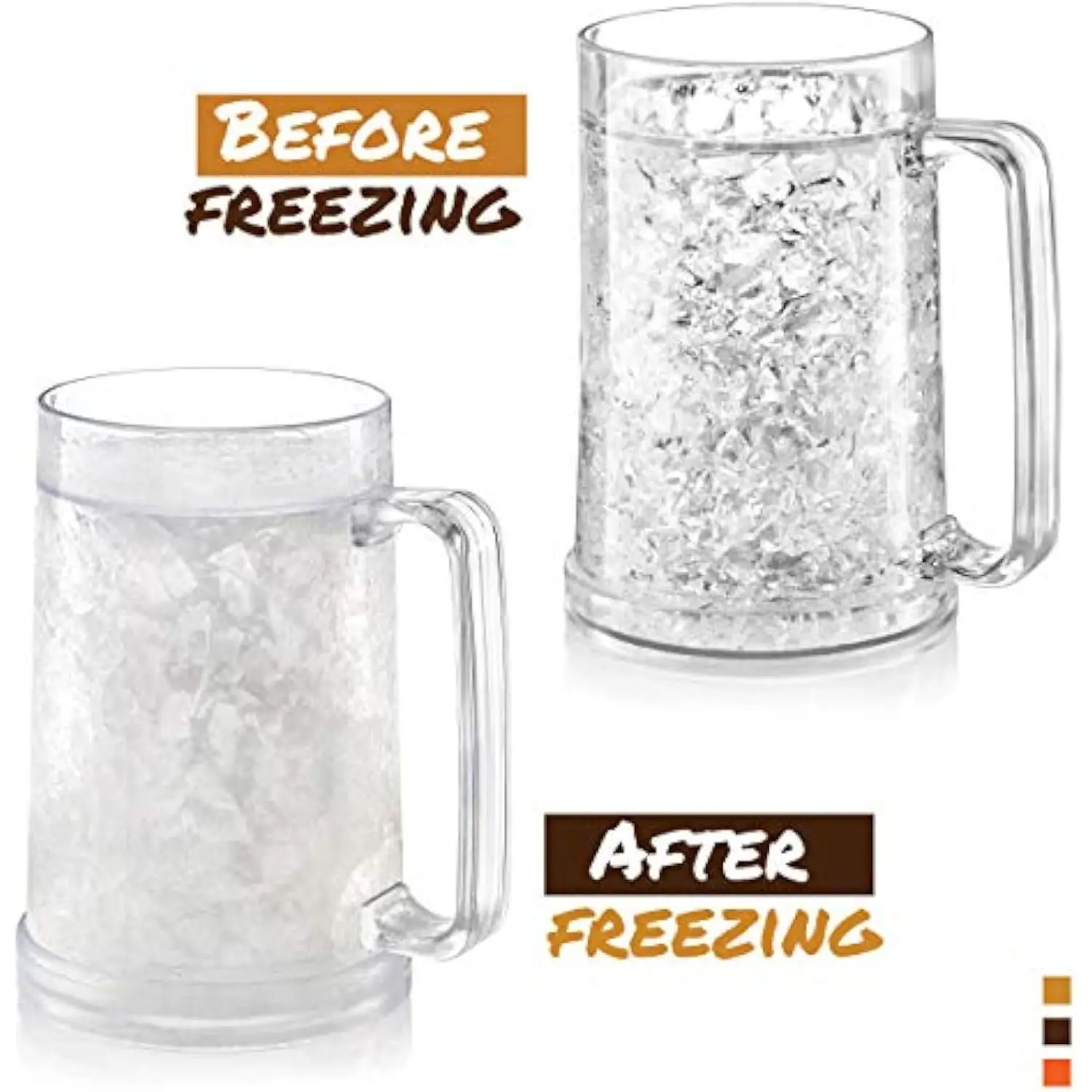 Freezer Beer Mug, Double Wall, Insulated Gel Plastic Pint Freezable Glass, 16oz, Chiller Frosty Cup, Frozen Ice Mug, Freezer Cup