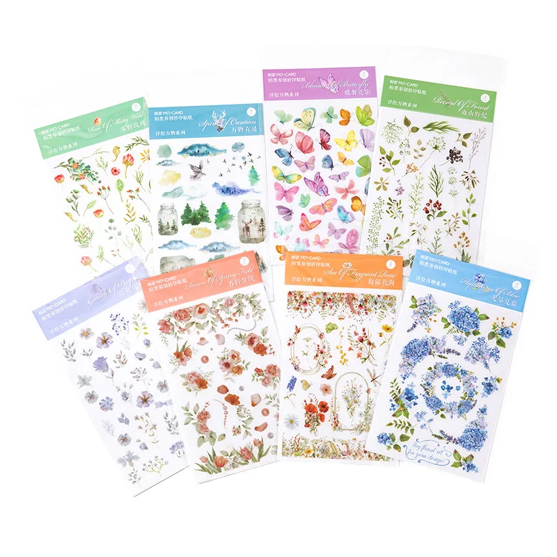 2 Sheets Waterproof Flowers Leaves Butterflies Birds Stickers For Art Journaling Planners Scrapbook Diy Crafts Decoration