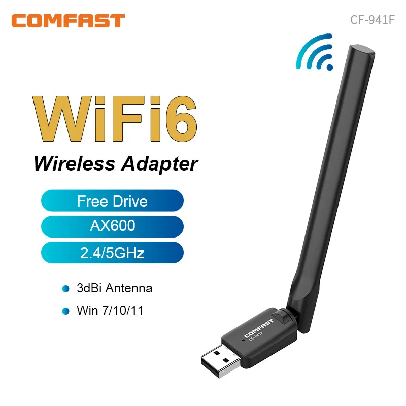 

Comfast WiFi 6 USB Adapter AX600 Dual band 600Mbps 802.11AX Network Card 5G Adaptador Wifi Antena Para PC Dongle For PC Win10 11