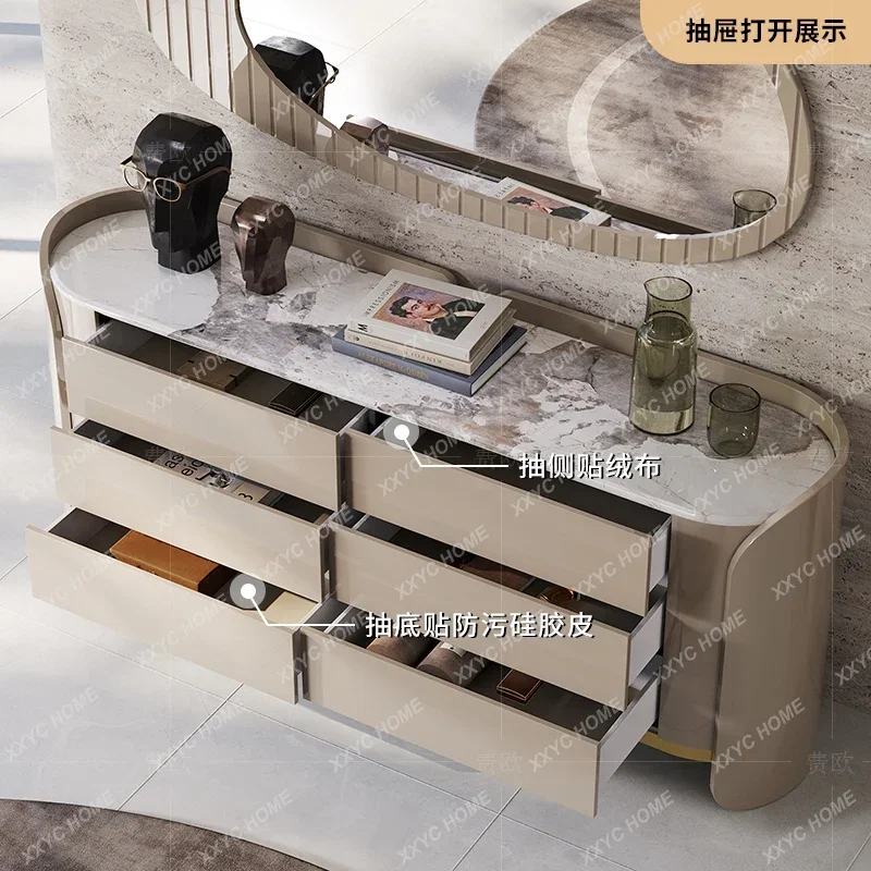 

A High-End Light Luxury Painted Marble Sideboard Cabinet Bedroom Bed End Drawer Storage Cabinet