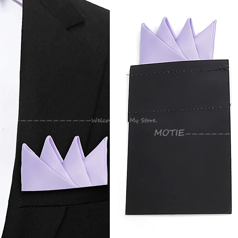 Men's Pre-Folded Soild Color Pocket Square Purple Color Handkerchiefs Formal Wedding Party Business Polyester Chest Towel Hanky
