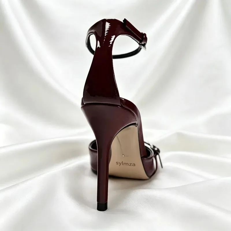 Patent Leather Sexy Thin High Heels Women Ankle Strap Pointed Pumps Dress Shoes Belt Buckle Elegant Brand Office Sandals Women