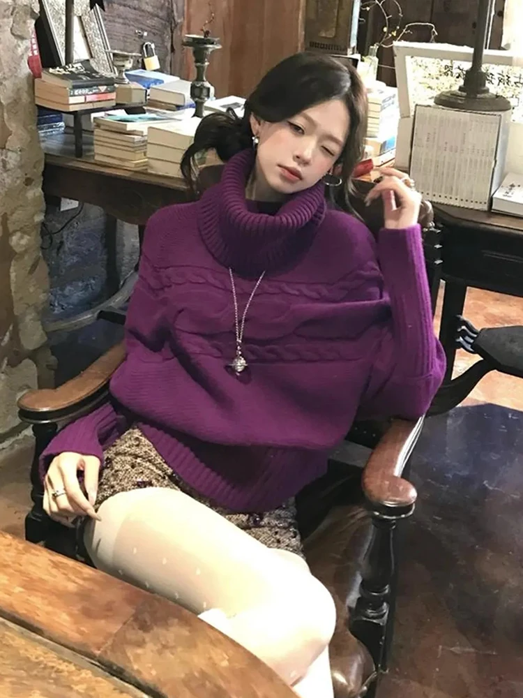 

Vintage Knit Turtleneck Sweater Women Streetwear Loose Lazy Wind Casual Pullovers Autumn Winter Long Sleeve All Match Jumpers