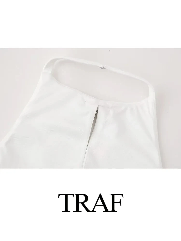 TRAF 2024 Summer Woman Fashion Sexy Tops Solid White O-Neck Sleeveless Hollow Out Backless Bow Decoration Female Chic Slim Tops