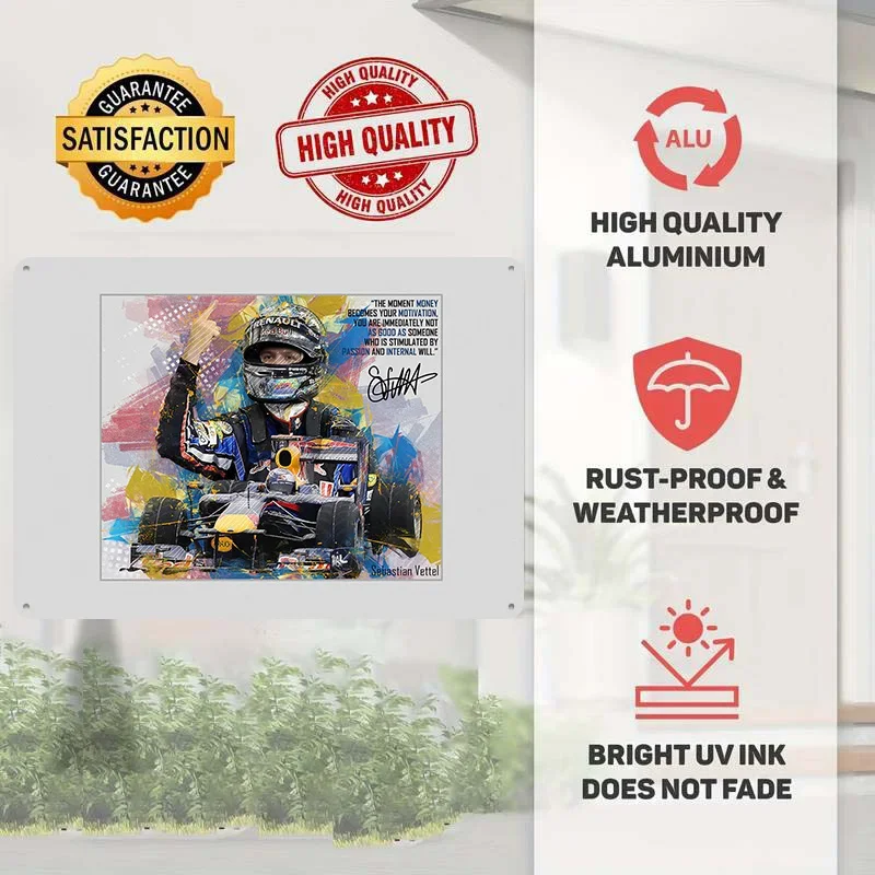 Sebastian Vettel 3D Texture Metal Poster Customized Wall Art Tin Sign Gift for Mancave Home Decoration Garage Decorations House