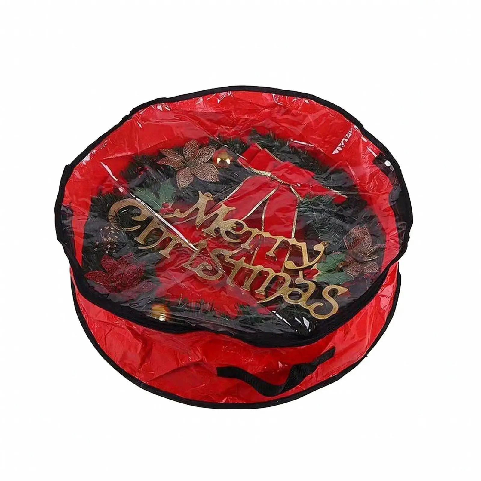 Soft Sided Wreath Storage Pouch with Handle and See Through Front for Christmas Wreath Organization