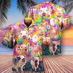 2024 Nieuwe Dierenkraanvarken 3d Geprint Heren Hawaiiaans Shirt Casual Trendtops Strand Zomervakantie Mannen En Vrouwen 6xl
