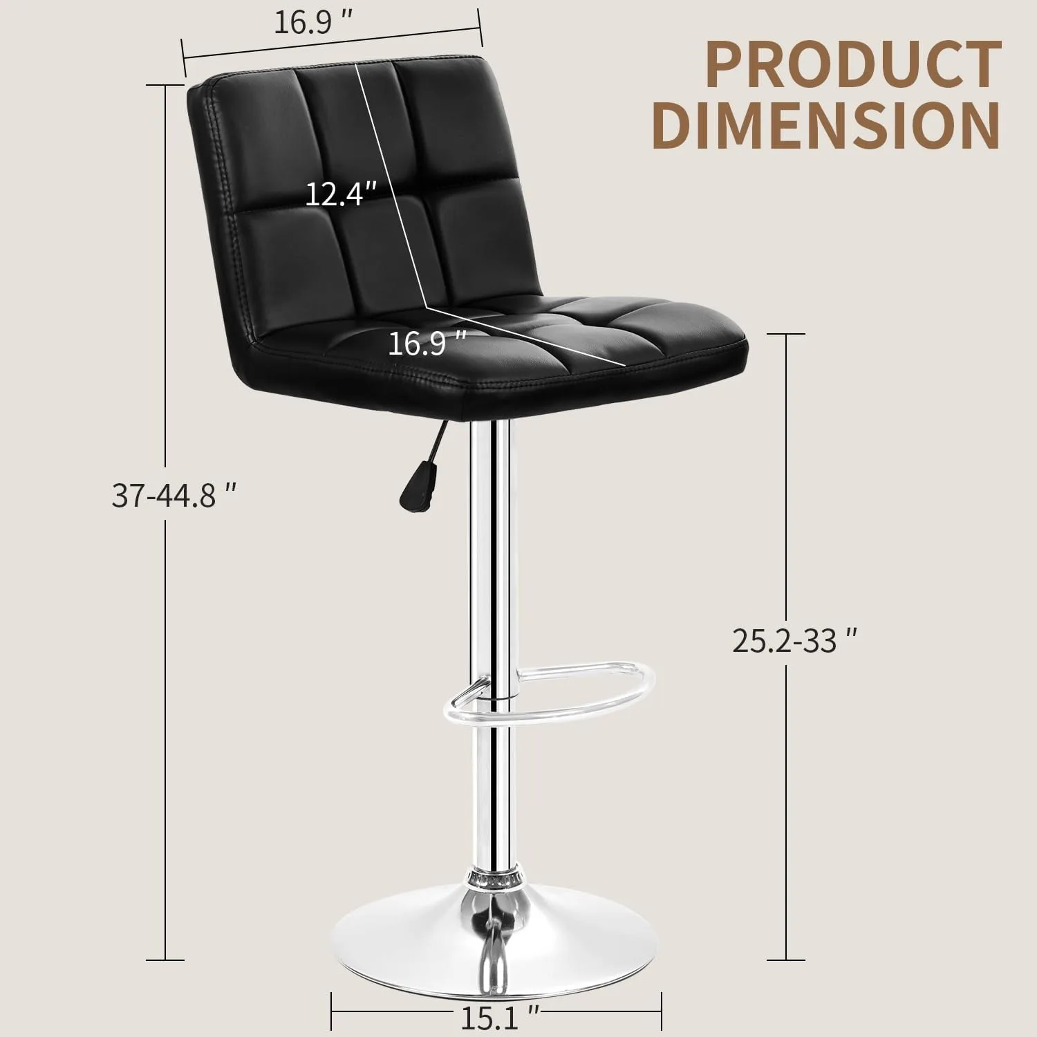 Taburetes de bar giratorios de cuero PU ajustables modernos, juego de 2 con respaldo y reposapiés, taburetes de altura para encimera de cocina para bar en casa
