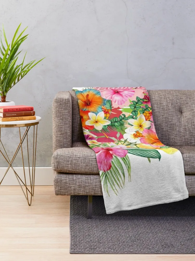 Tropical Blooming Flowers Throw Blanket funny gift Bed linens Thermal Blankets