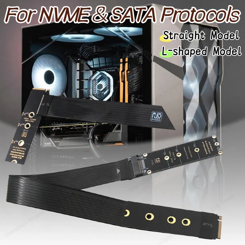 

M.2 NVME Extender Support PCle4.0 M.2 NVMe SSD Extension Cable NGFF M Key Solid Drive Riser Card for M.2 2230 2242 2260 2280 SSD
