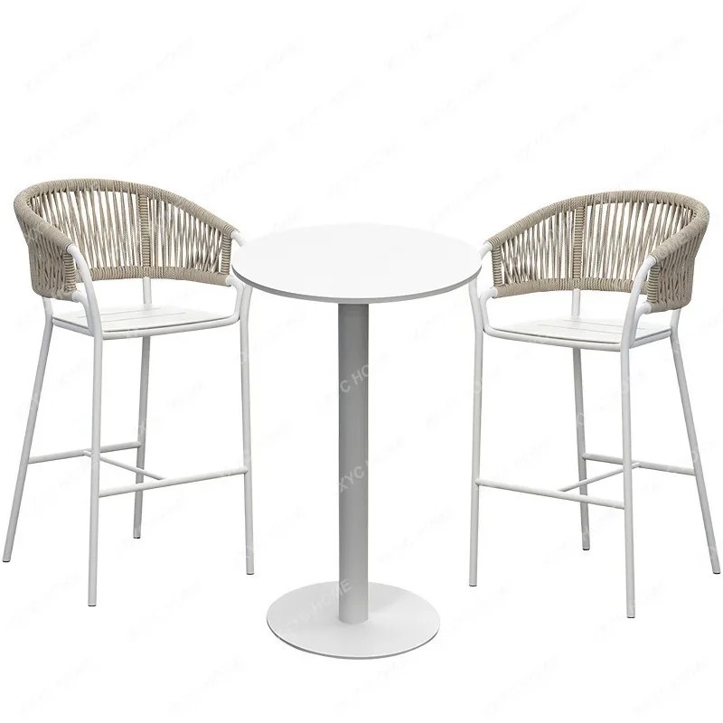 

Outdoor bar chair Indoor Nordic rattan back bar chair Aluminum alloy high foot white bar stool modern simple