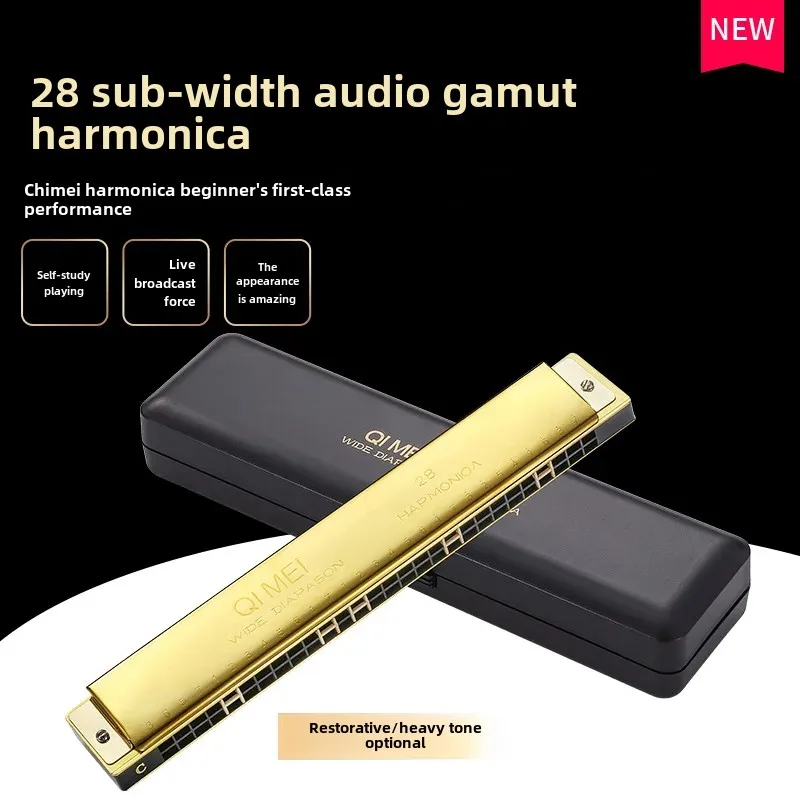 QiMei Harmonica 28 Holes Wide Tone Range Reverb C Major Diatonic Harmonica Beginner Student Self-Study Professional Performance