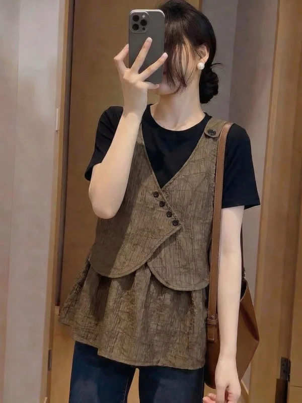 Fashionable Short Sleeve T-Shirt Women's Summer New plus Size Puffy Top Belly Concealing Korean Style Commute Wind Loose Fit