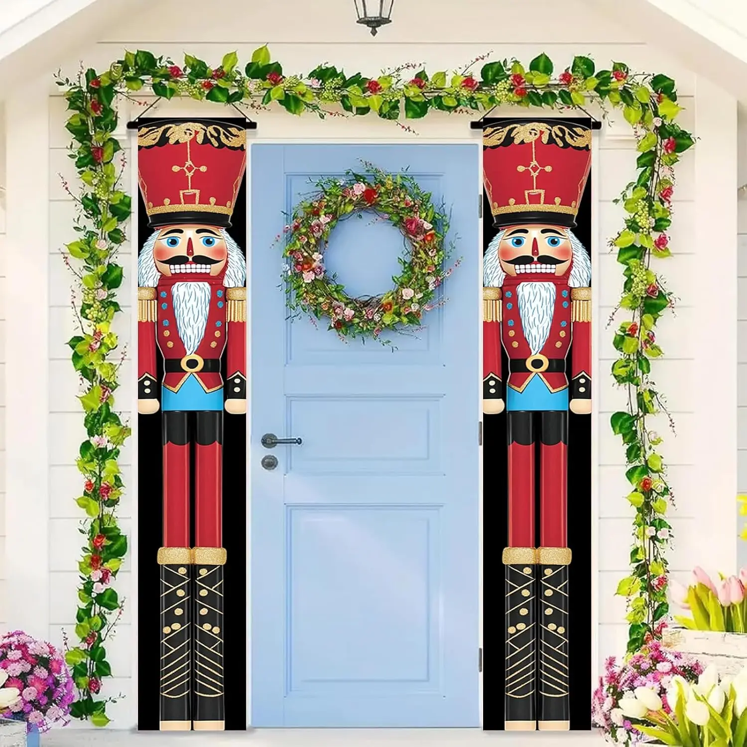 عيد الميلاد كسارة البندق الشرفة لافتات 71x12 بوصة الأحمر الجندي راية الباب زينة عطلة علامات عمودية ساحة الشتاء مرحبا بكم ل #2