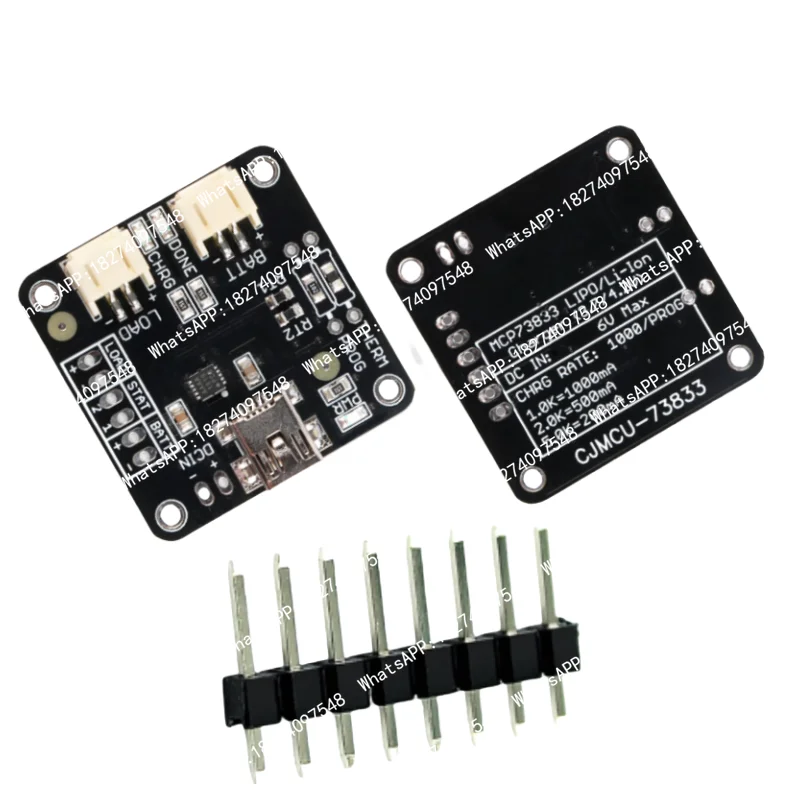 The CJMCU-73833 MCP73833 linear charge management controller is suitable for a single 3.7V lithium polymer/ion battery of 0.5A