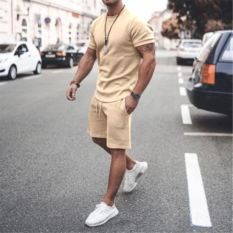 2023 Solid Color Europe And The United States Men\'s 13 Color Summer New Short Sleeve Shorts Leisure Sports Suit Men