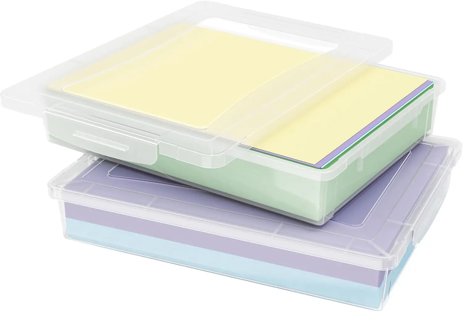 

2 Pack Paper Organizer Storage, 32 x 23 cm/12x9 Multi-Purpose Plastic File Box with Latching Lids