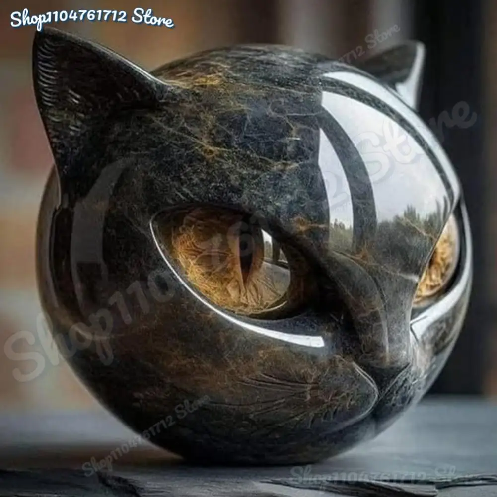 

Decorative Black Cat Stone Figurine Resin Cat Head Healing Stone Marble Texture Cat Stone Keepsake Gift Office Desk Cats Decor