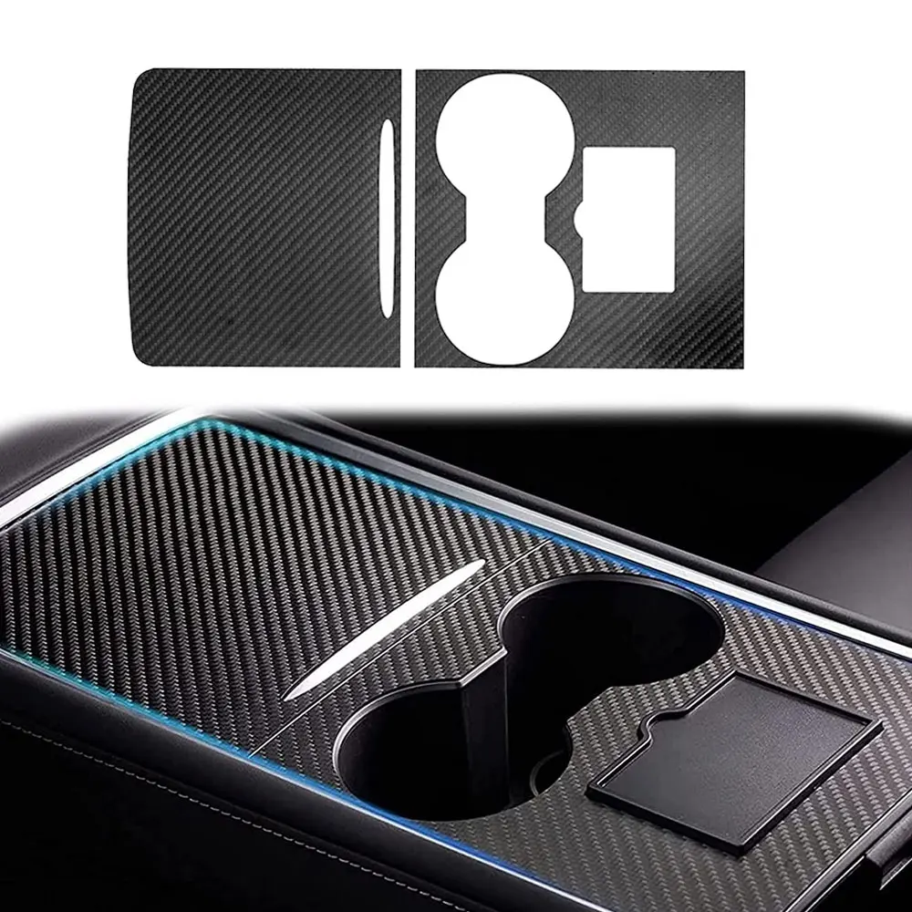 Real Carbon Fiber Ultra Thin Center Console Cover Car Central Control Push-pull Console Decor for Tesla Model 3 Y 2021 2022