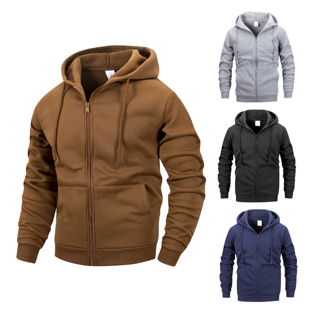 Men's Casual Sweatshirt Zip Hooded Sweatshirt Jacket Mens Solid Colour Cardigan Hooded Jackets Spring Autumn Male Tops