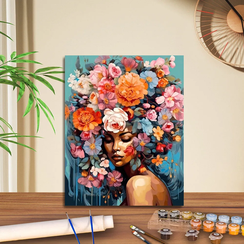 

1 шт. девушка с цветами в волосах DIY акриловый набор для цифровой живописи для начинающих домашний настенный декор рамка в комплект не входит