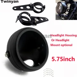 Motorcycle Headlight 5.75 Inch 5.75” Retro Bucket Modified Headlight Base LED Headlamp Parts Shell Round Housing Mount Cover