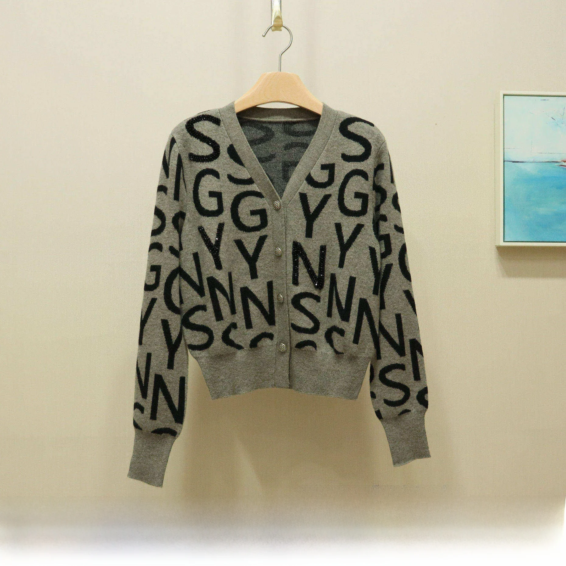 

Winter Knitted Letter Print Open Cardigan Women's Faionable Sweater Chinese Brand 2025YSING Nylon Wool Blend Comfortable Fit