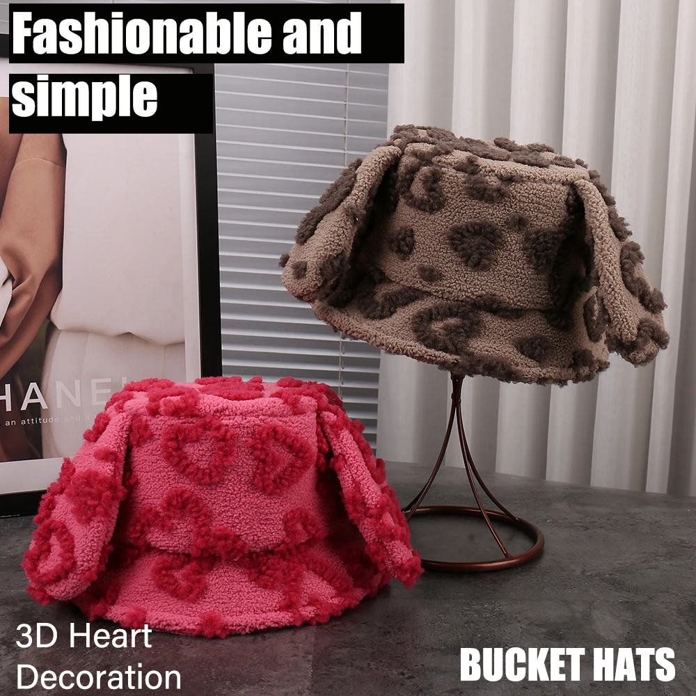 

Autumn Winter New Style Comfortable Warm Heart Rabbit Ear Decoration Casual Elegant Outdoor Windproof Bowl Hat