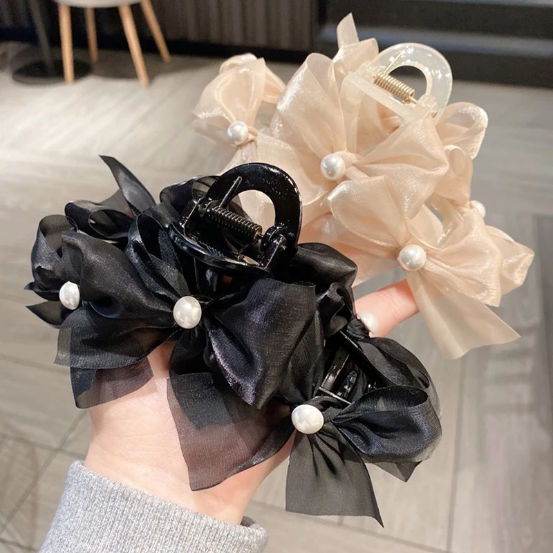 Süße, vielseitige Haarspange mit Schleife und Perlen für Damen und Mädchen, trendige Haaraccessoires, große Haarklammer, Kopfschmuck, modische Haarspange, Geschenk