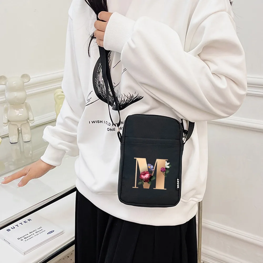 

26 Letters A-Z Pattern Mini Zipper Crossbody Bag, Stylish Print Phone Bag, New Nylon Shoulder Bag, Idea Gifts, Casual Coin Purse