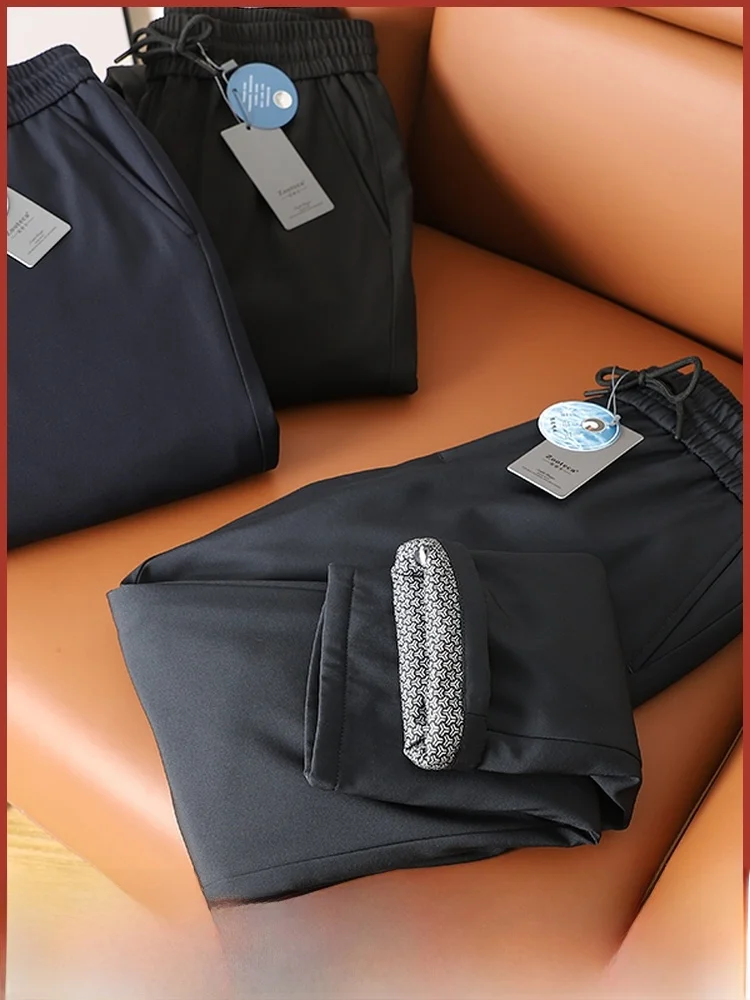 

Мужские зимние прямые брюки с подкладкой, удобные эластичные брюки на талии 90, модные молодежные повседневные длинные брюки из полиэфирного волокна