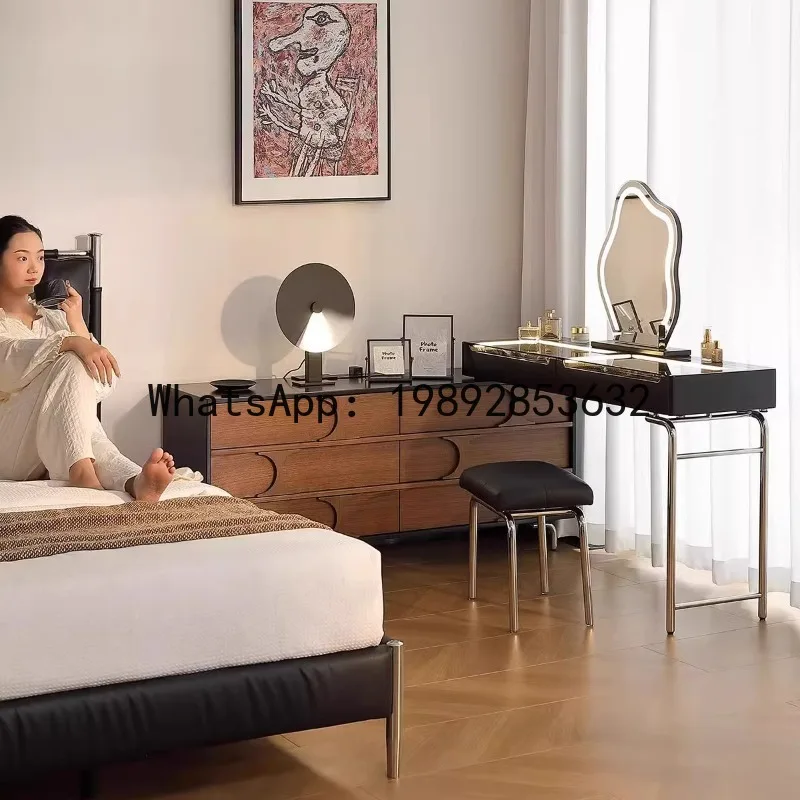 YFY Vintage Style Solid Wood  Table and Chest of Drawers  Small Apartment Makeup Table Bedroom Makeup Desk Extendable Bedside