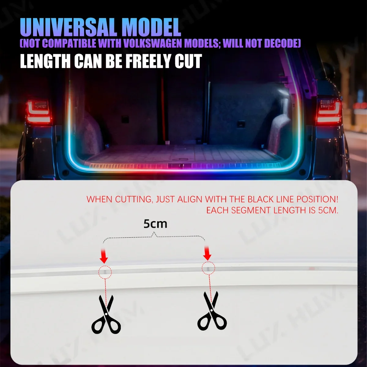 SUV Dynamische Mobile Kofferraum-Lichtleiste 400cm Flexible RGB Neon-Atmosphärenbeleuchtung 12V APP-gesteuertes Umgebungslicht – Detail 9