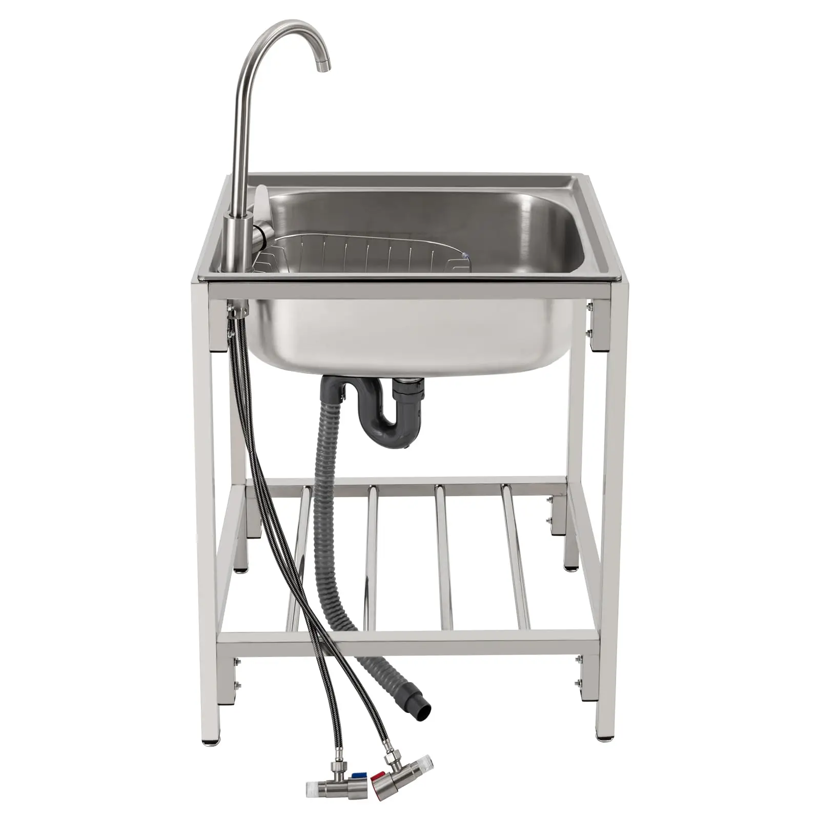 

Небольшая универсальная раковина, отдельно стоящая раковина из нержавеющей стали с одной чашей, смесителем для горячей и холодной воды и полками для хранения, коммерческая рука