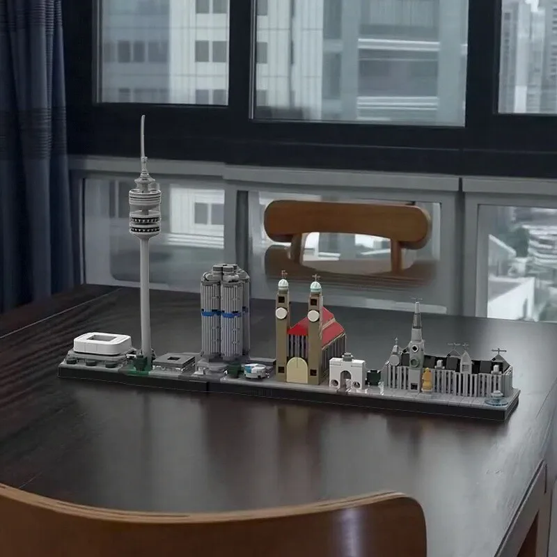 Blocs de construction d'architecture de vue sur la rue de la ville allemande, modèle d'horizon de Munich MOC, jouets d'assemblage pour enfants, Collection pour adultes, cadeau d'anniversaire