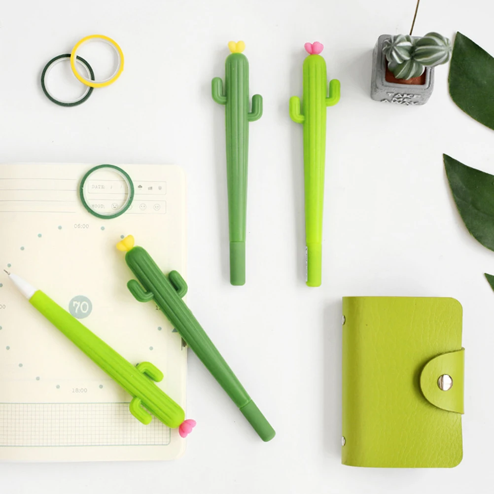 

24 Pcs Cactus Pen Lovely Shaped Black Ink Long Lasting Gel Stationery Cartoon Design