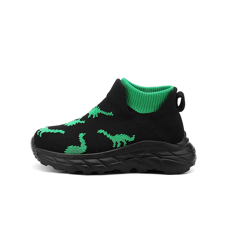 Kids Dinosaur Design Sneakers Lightweight Knit Slip on Shoes Non Slip Soft Children Walking Shoes for Toddlers and Little Boys