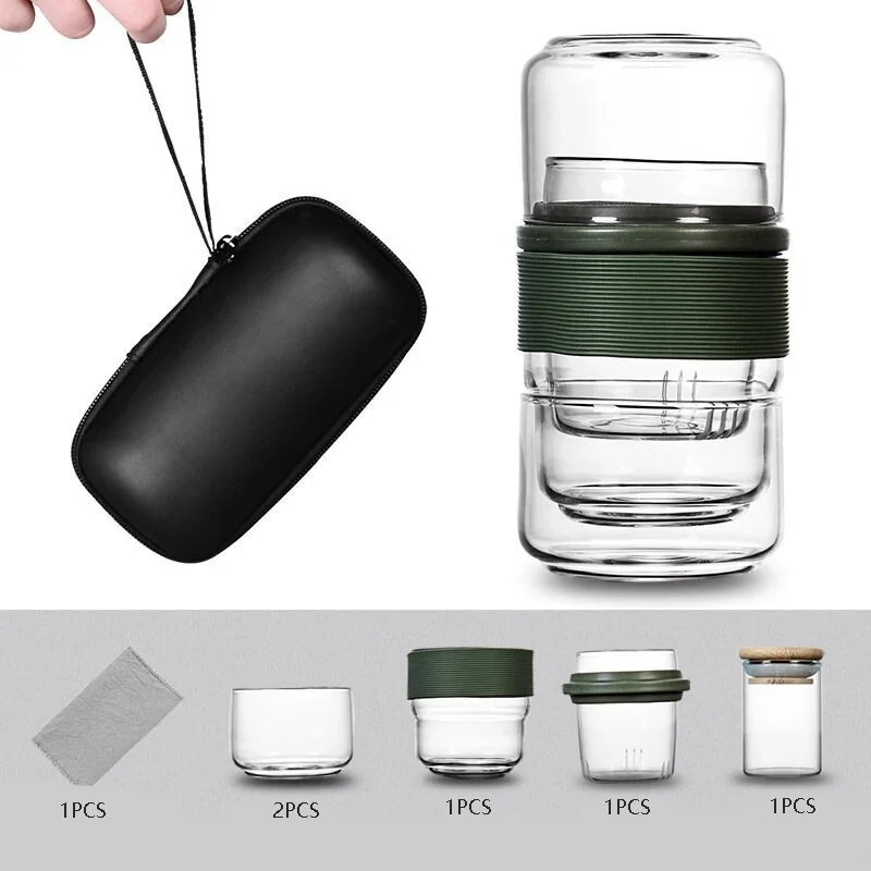 Travel Glass Kung Fu Tea Set Portable Teapot Outdoor Car-Mounted One Pot Two Cups 2-Person Travel Express Cup