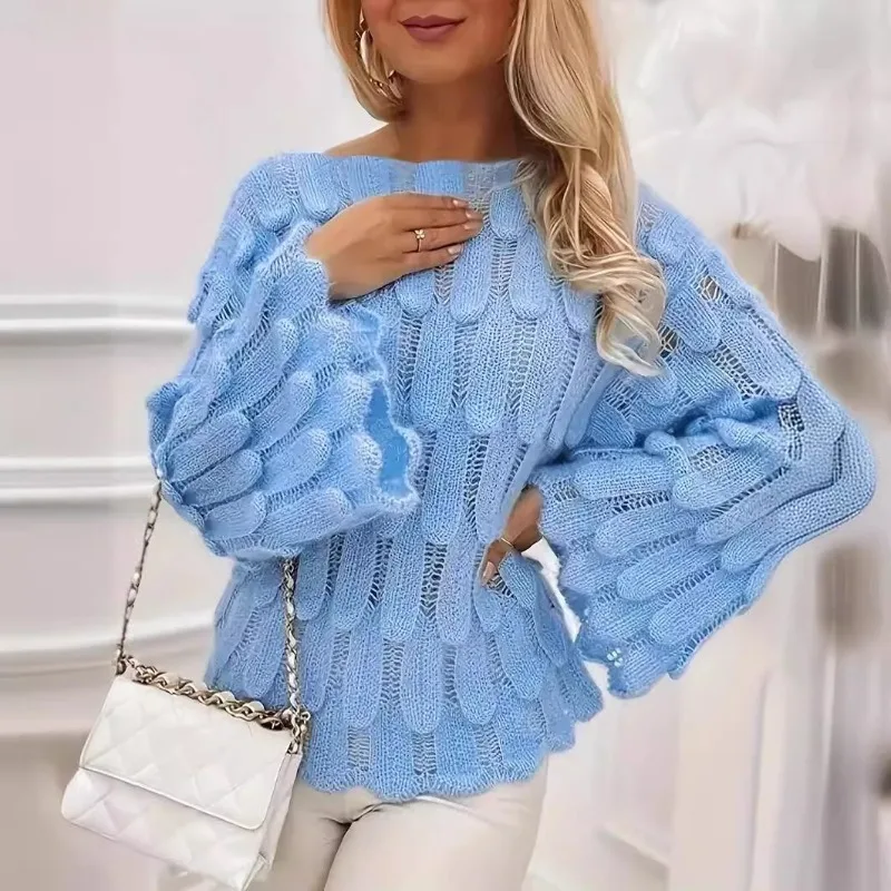 Jersey de punto clásico de invierno, suéter retorcido de plumas, prendas de punto de manga larga con cuello redondo, ropa suave y cálida, Top coreano