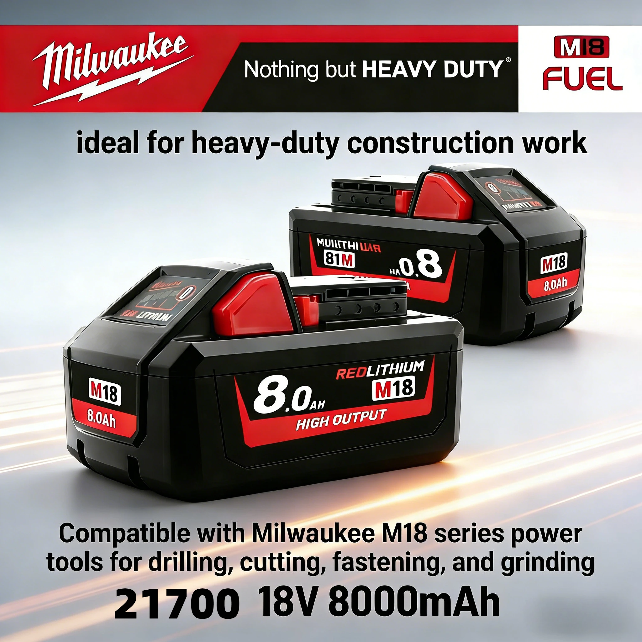 

100% Milwaukee M18 21700 8.0Ah 12.0Ah Interchangeable Lithium ion Battery M18B8 M18B5 18V For 48-11-1850 48-11-1860 Power Tools