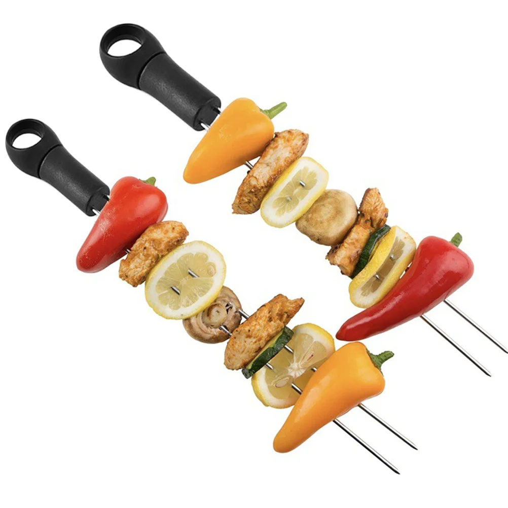 

6Pcs Stainless Steel Bbq Skewers Plastic Handle Reusable Rustless Durable Strong Outdoor Party Grilling Black Barbecue Skewer