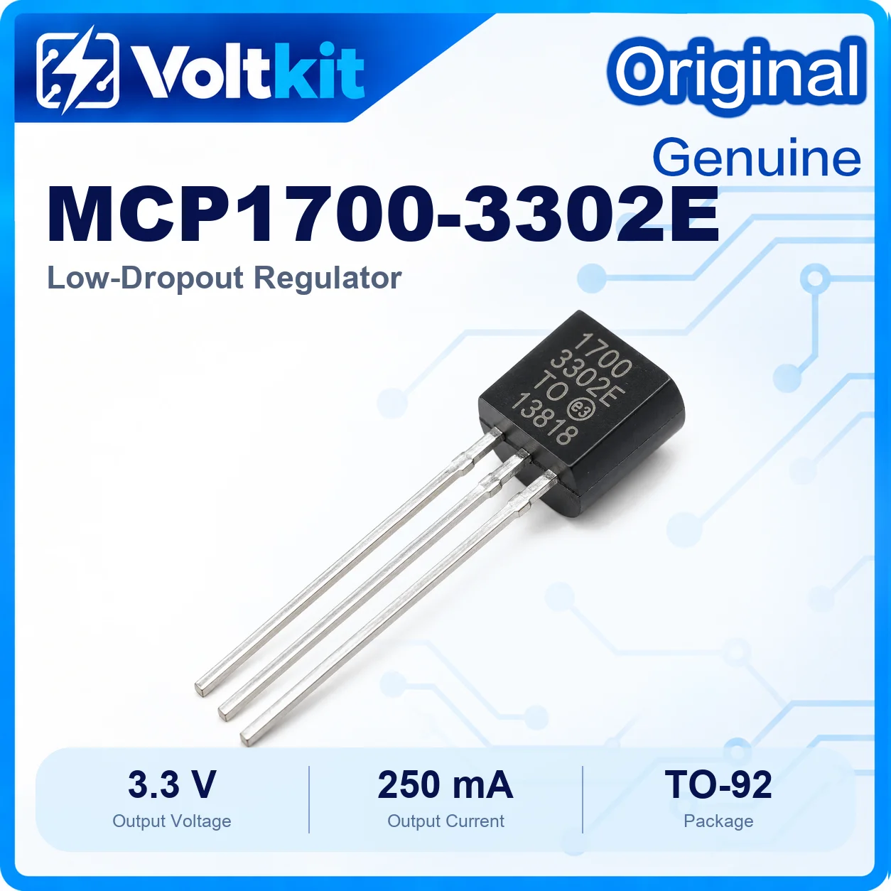 10PCS MCP1700-3302E/TO MCP1700-3302 MCP1700 TO-92 3.3V 250mA Low Quiescent LDO Voltage Regulator Microchip