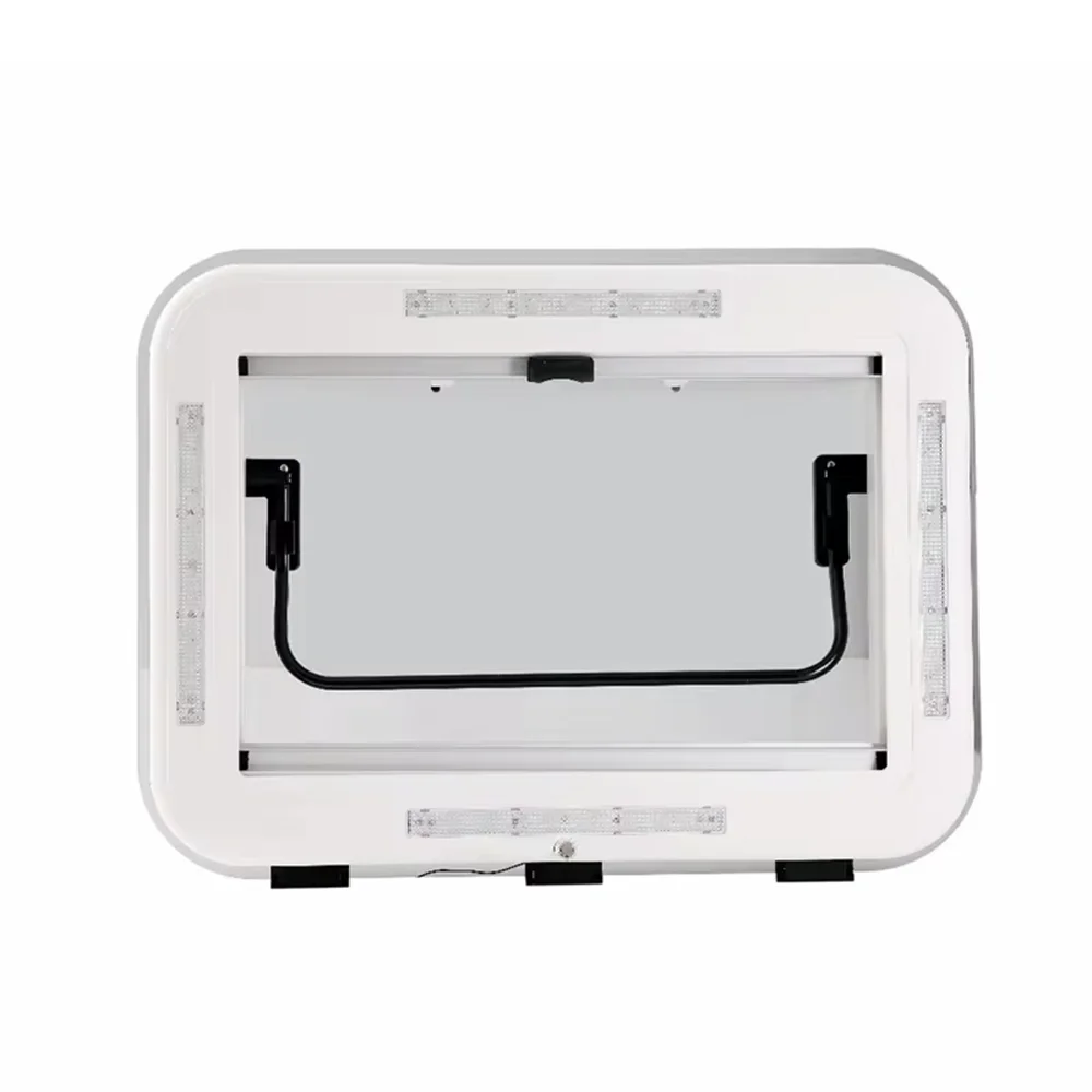 Aluminum Alloy RV Camper Trailer Double Acrylic Skylight Anti-UV 70 Opening Angle Pneumatic Support Rod Remote Control LED RV