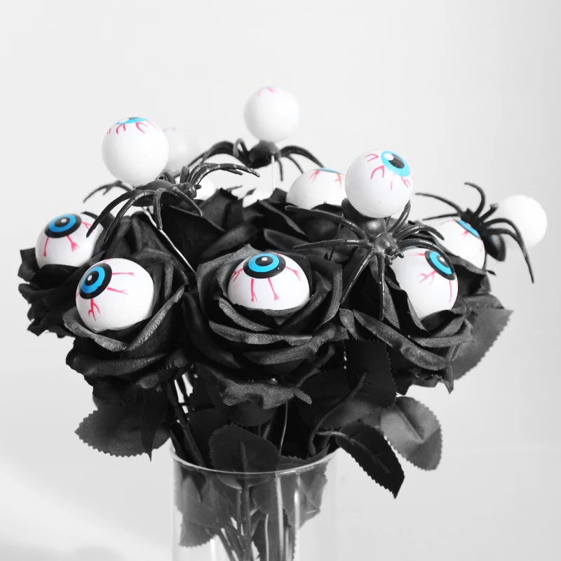 هالوين مقلة العين روز الأسود وهمية زهرة واحدة الجذعية مع مقل العيون شبح مهرجان مخيف ديكور حفلات دور اللعب كشك الصور الدعائم