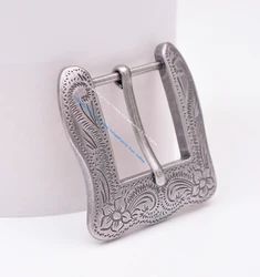 Western Cowgirl Flower Carved Antique Prong Pin Buckle Replacement Fit 30mm Belt 59X57MM