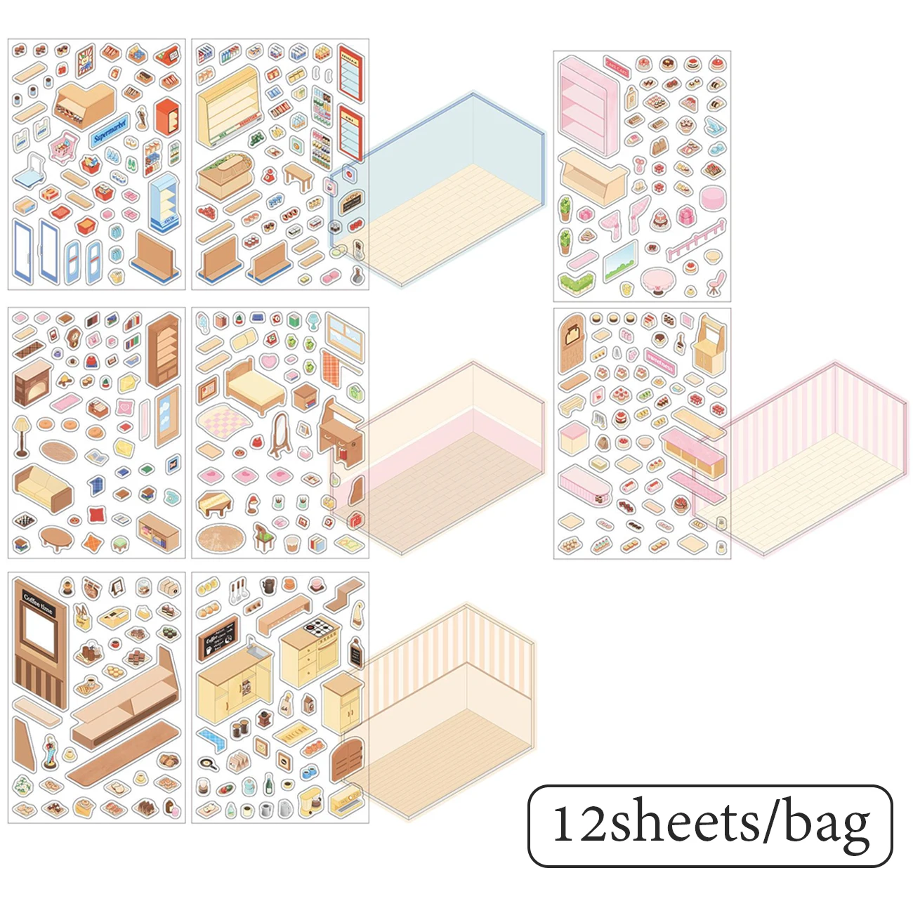 Mr Paper 12Pcs/bag sticker scene 2.5D scenery sticker stationery sticker kawaii DIY handbook entertainment image 5