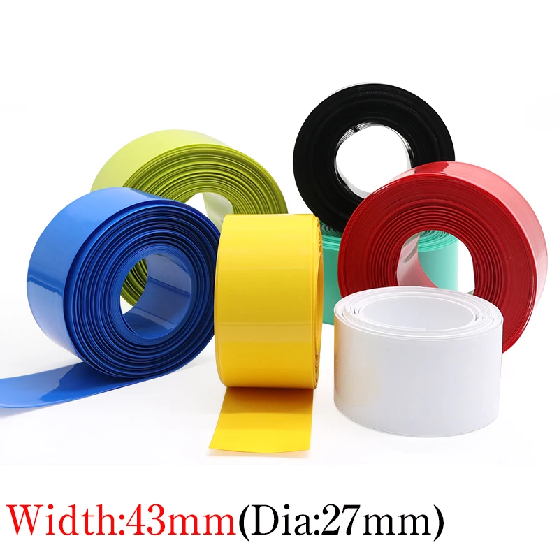 Width 43mm PVC Heat Shrink Tube Dia 27mm Lithium Battery 26650 Insulated Film Wrap Protect Case Pack Wire Cable Sleeve