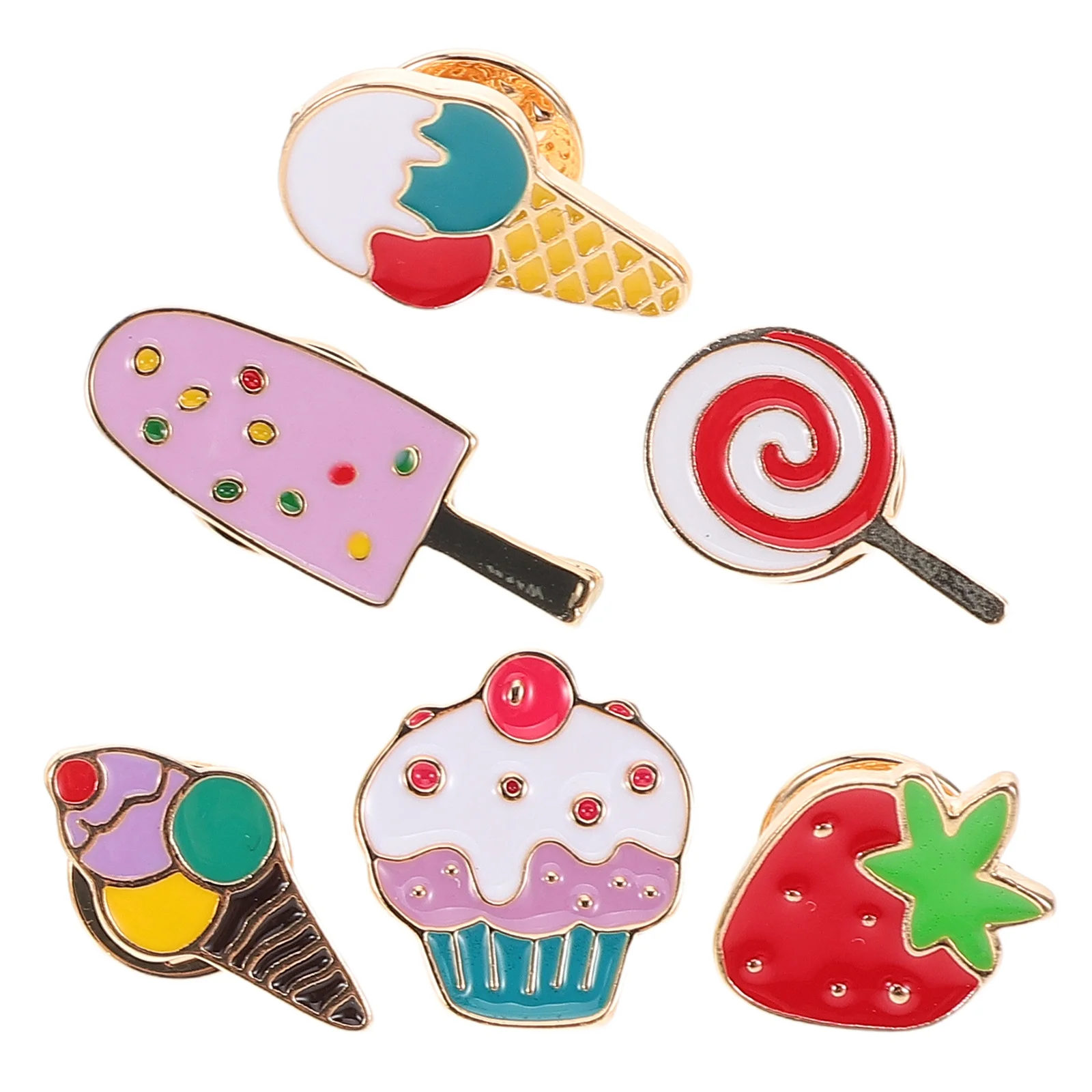 

6pcs Summer Dessert Brooch Alloy Ice Cream Lollipop Strawberry Enamel Pins Lightweight Fashion Jewelry Candy Party Decor